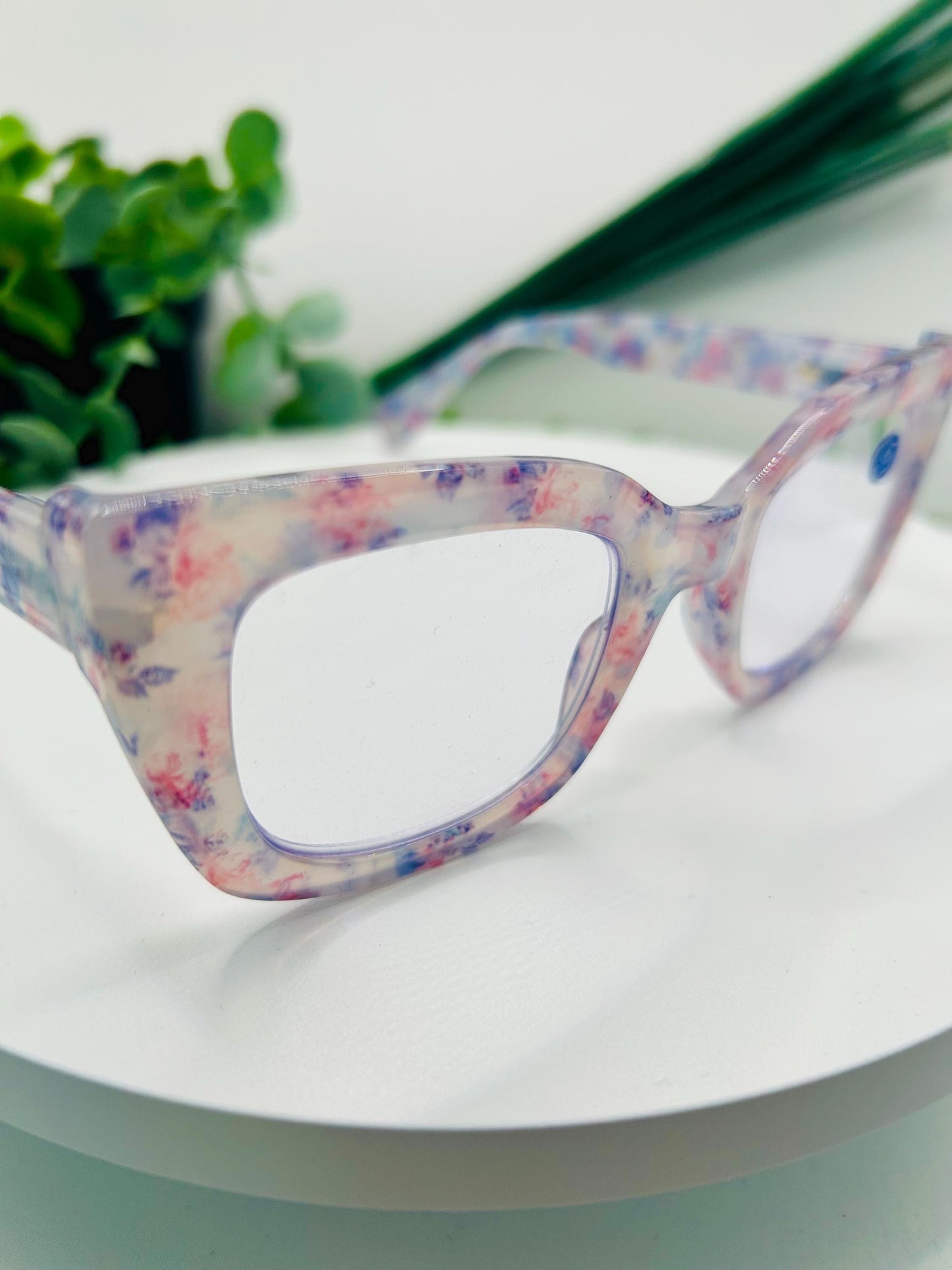 (Readers) Garden Flowers Oversized Floral Square Reading Glasses 2.25 2.50 2.75 Blue Light Blocking Bold Spring Pastel Women Eyewear