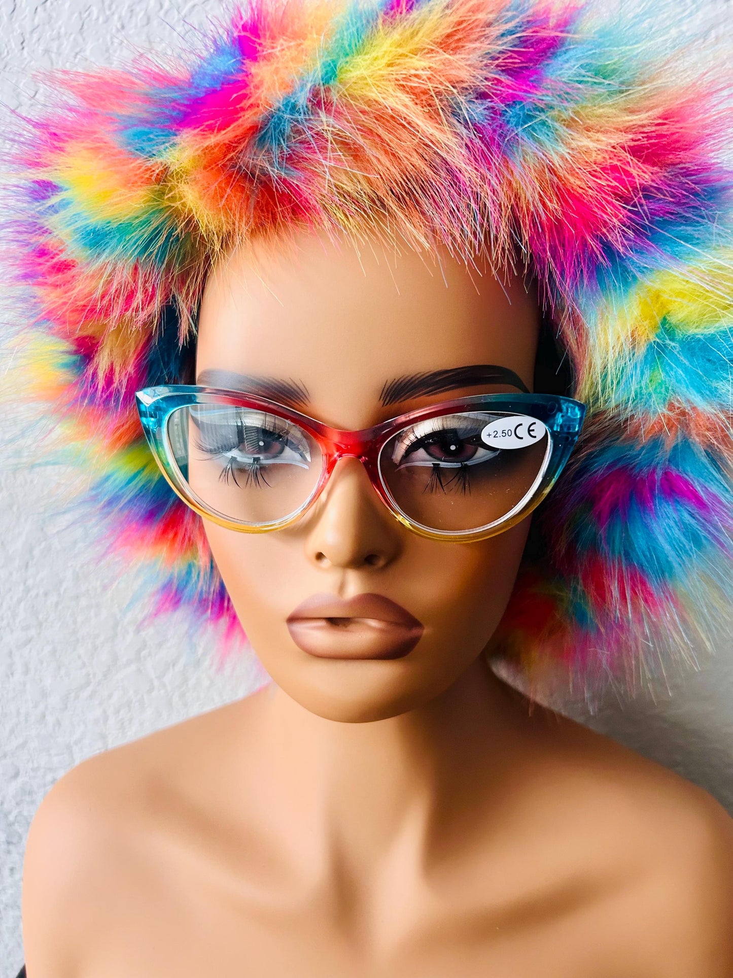 (Readers)Candy Coated Colorful Rainbow Cat Eye Reading Glasses|Blue Light Blocking +2.50|Bold Eyewear for Women|Fun Oversized Retro 250