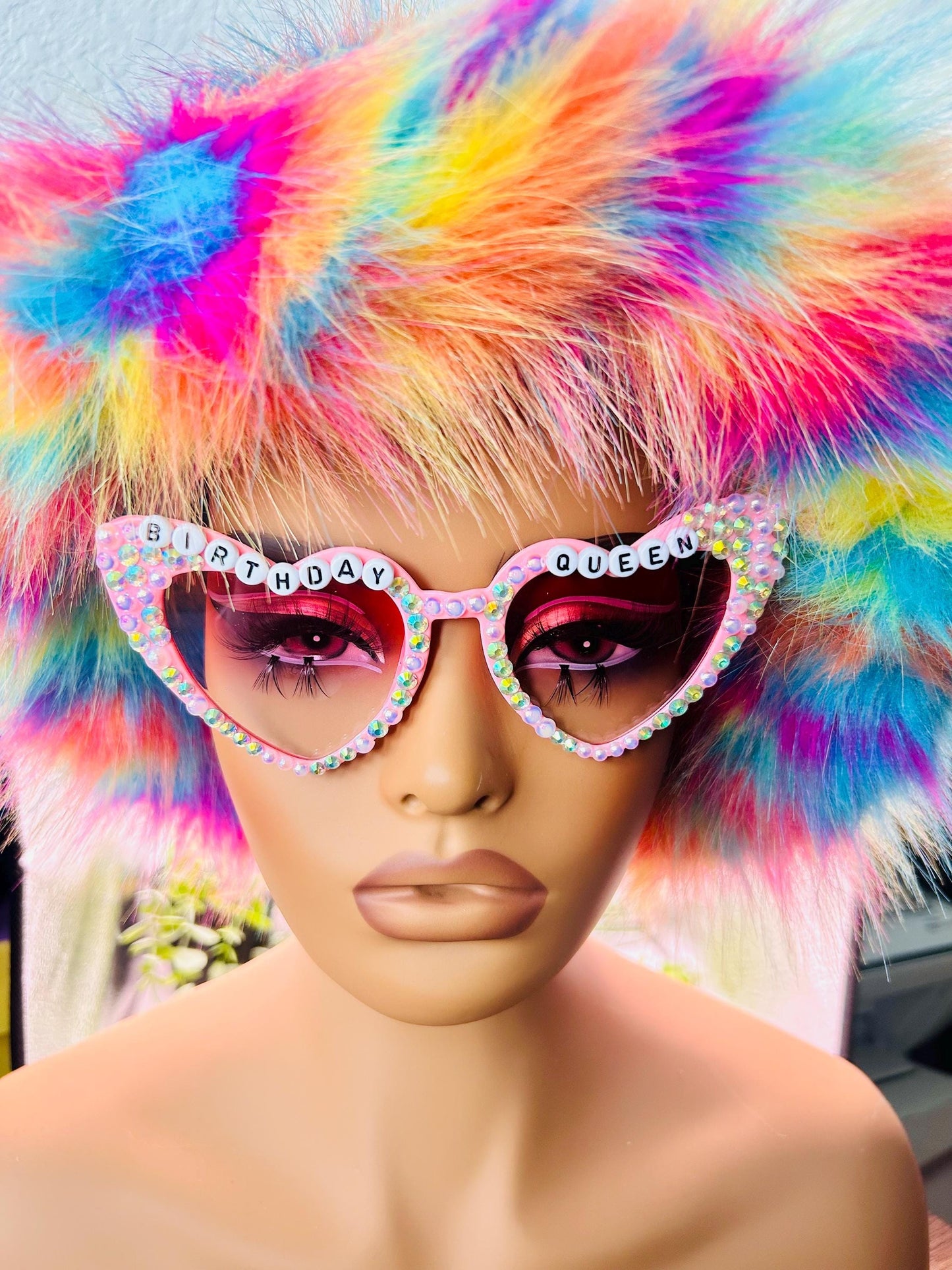 BIRTHDAY QUEEN Rhinestone Glasses Sparkle Glasses Birthday Costume Glasses Pink Novelty Eyewear Party Favor Girl Women Accessories