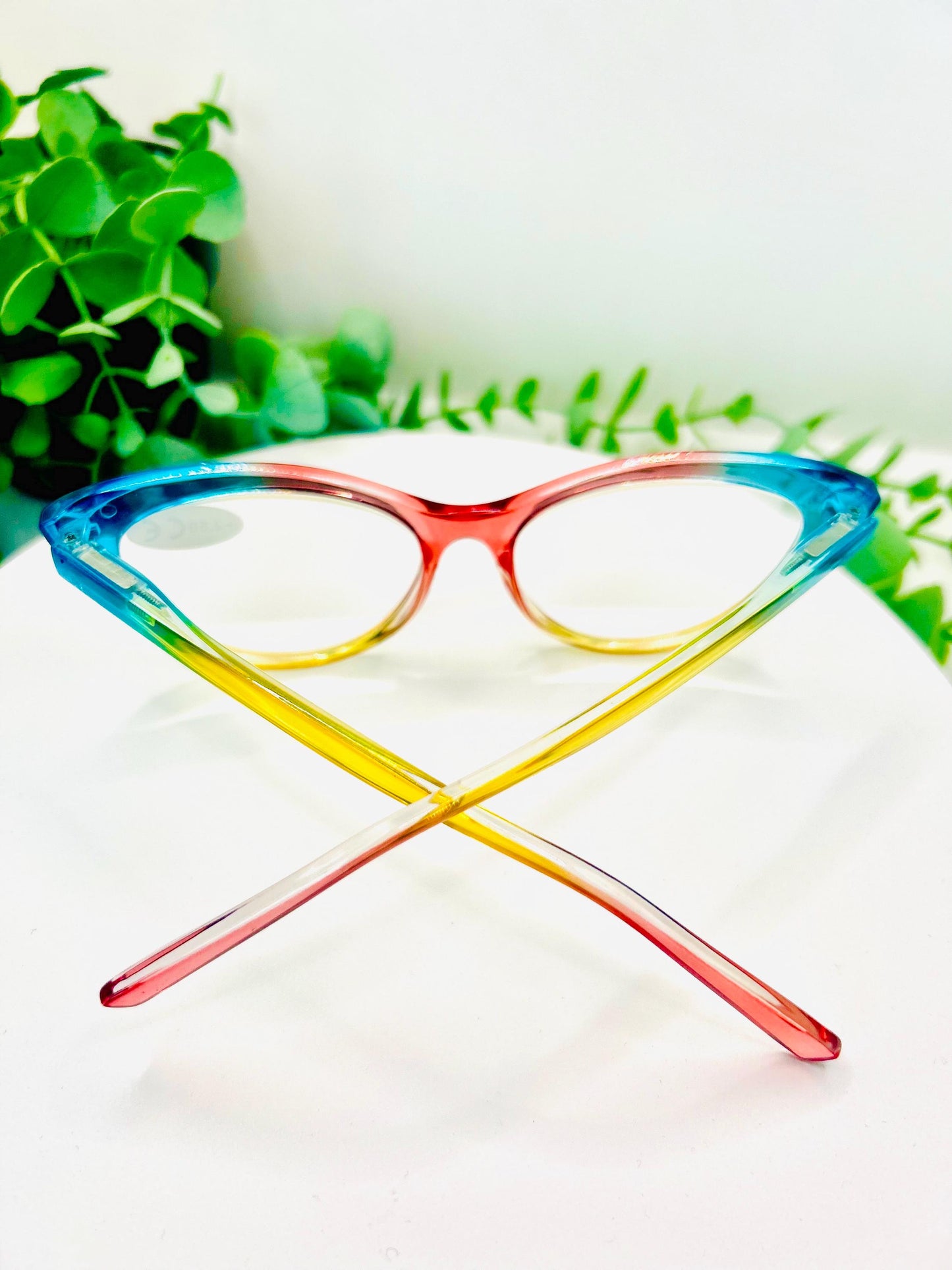 (Readers)Candy Coated Colorful Rainbow Cat Eye Reading Glasses|Blue Light Blocking +2.50|Bold Eyewear for Women|Fun Oversized Retro 250