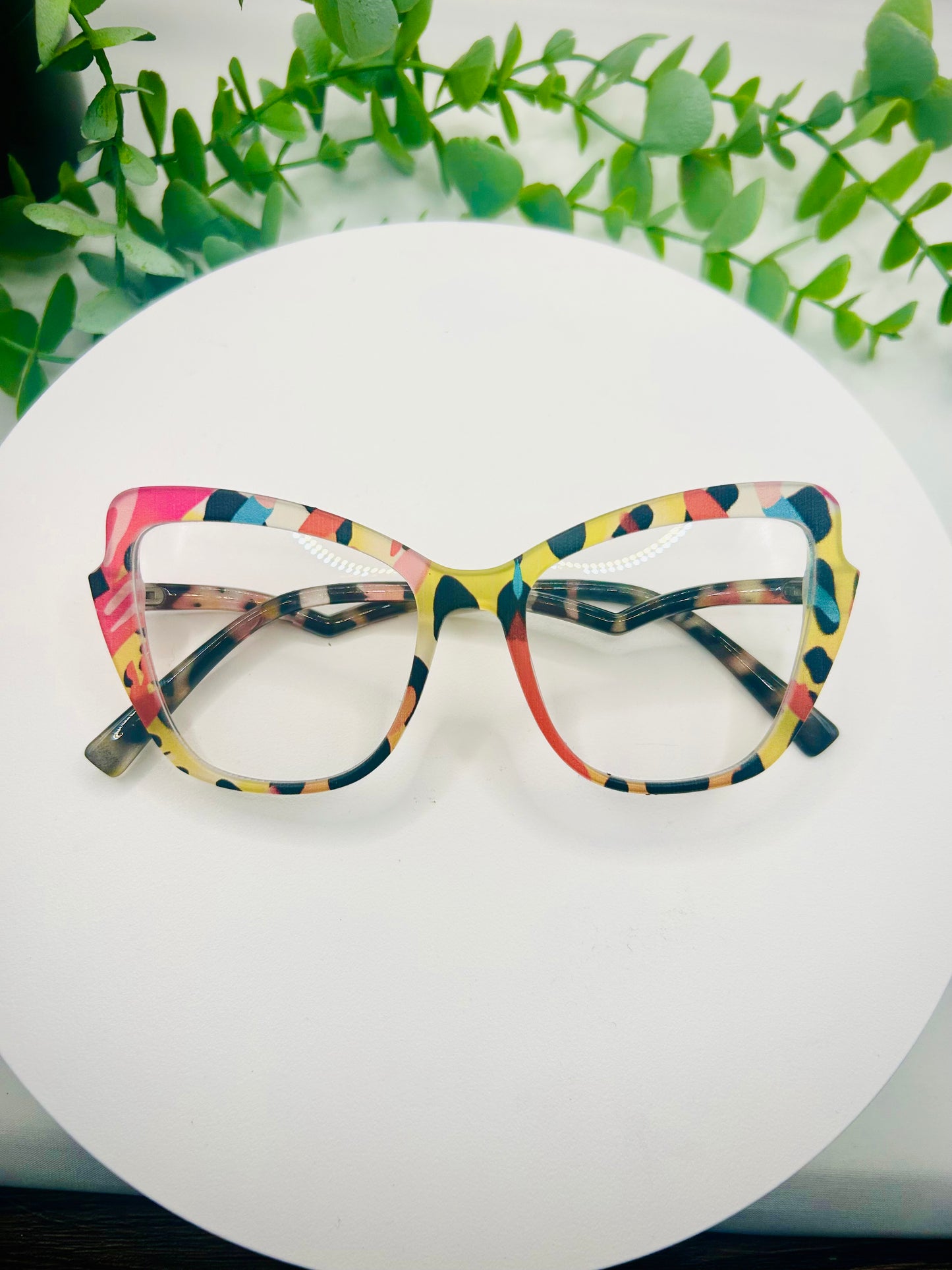 Print Me Baby Colorful Oversized Cat Eye Glasses Wild Playful Women Bold Printed Statement Eyewear Funky Non-Prescription Blue Light Glasses