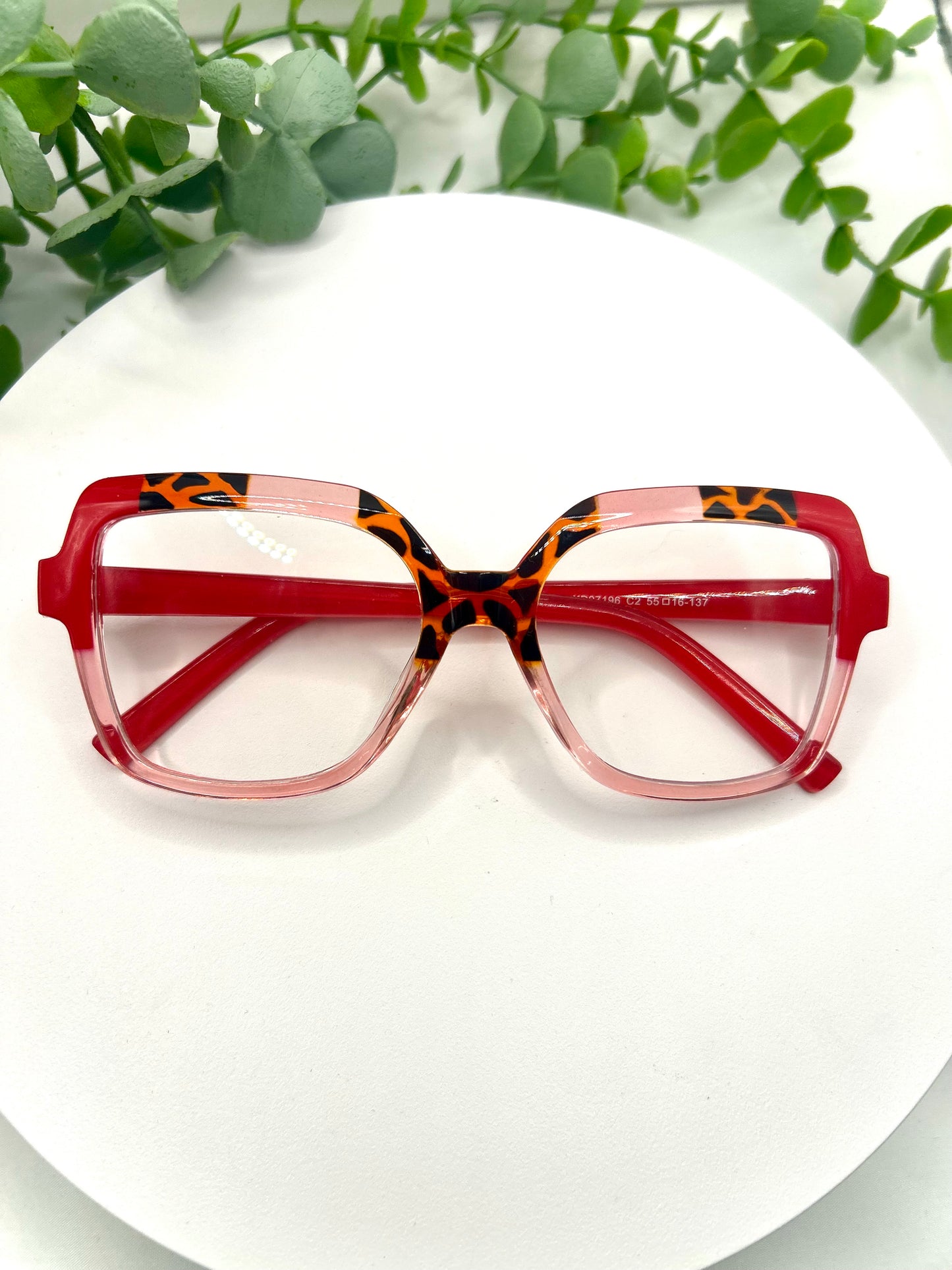 Foxy Brown-Oversized Square Leopard Accent Glasses Blue Red Taupe/Brown Bold Statement Eyewear for Women
