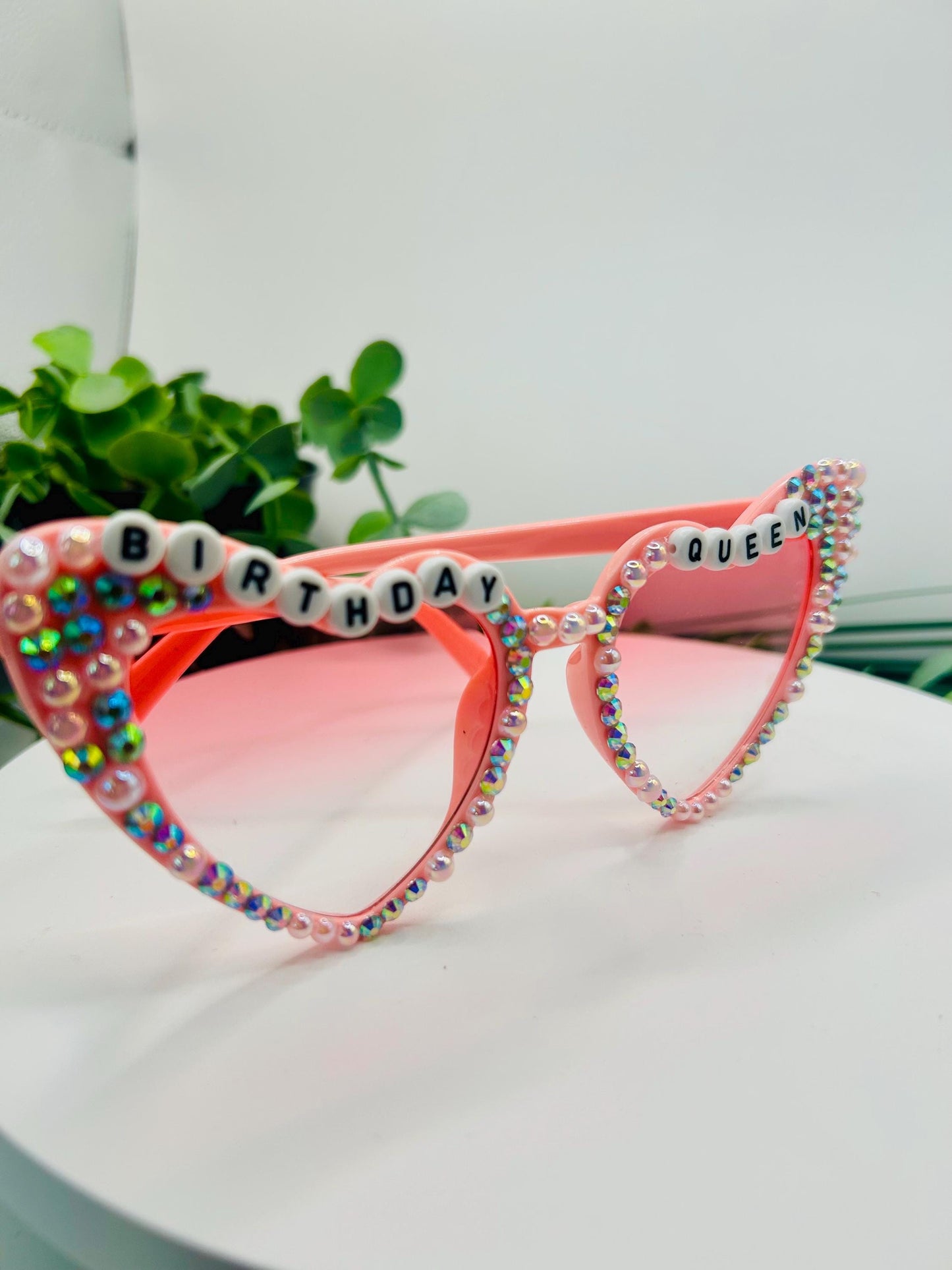 BIRTHDAY QUEEN Rhinestone Glasses Sparkle Glasses Birthday Costume Glasses Pink Novelty Eyewear Party Favor Girl Women Accessories