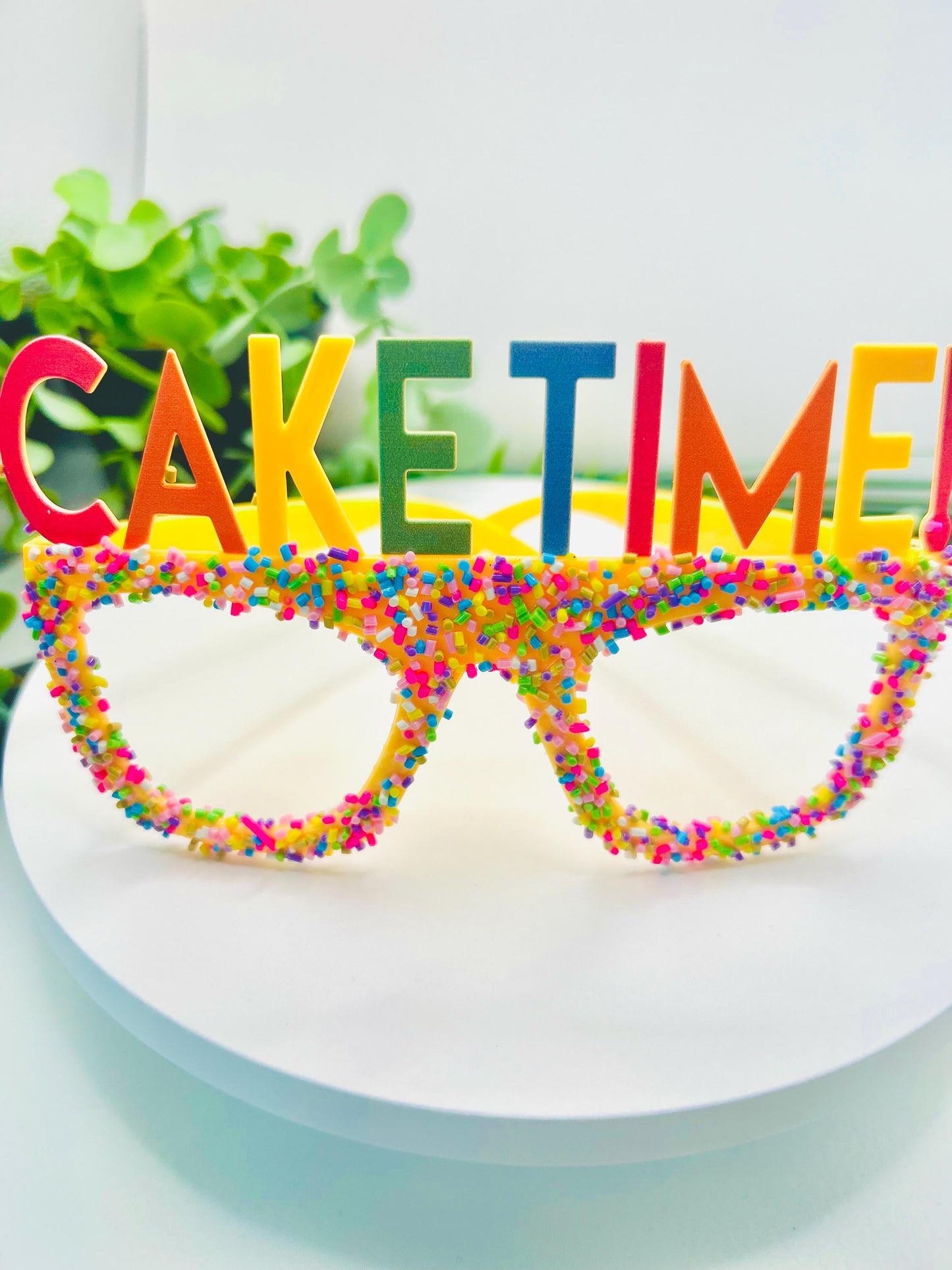 CAKE PARTY TIME Glasses Sprinkle Confetti Glasses Birthday Costume Glasses Pink or Yellow Novelty Eyewear Party Favor Accessories