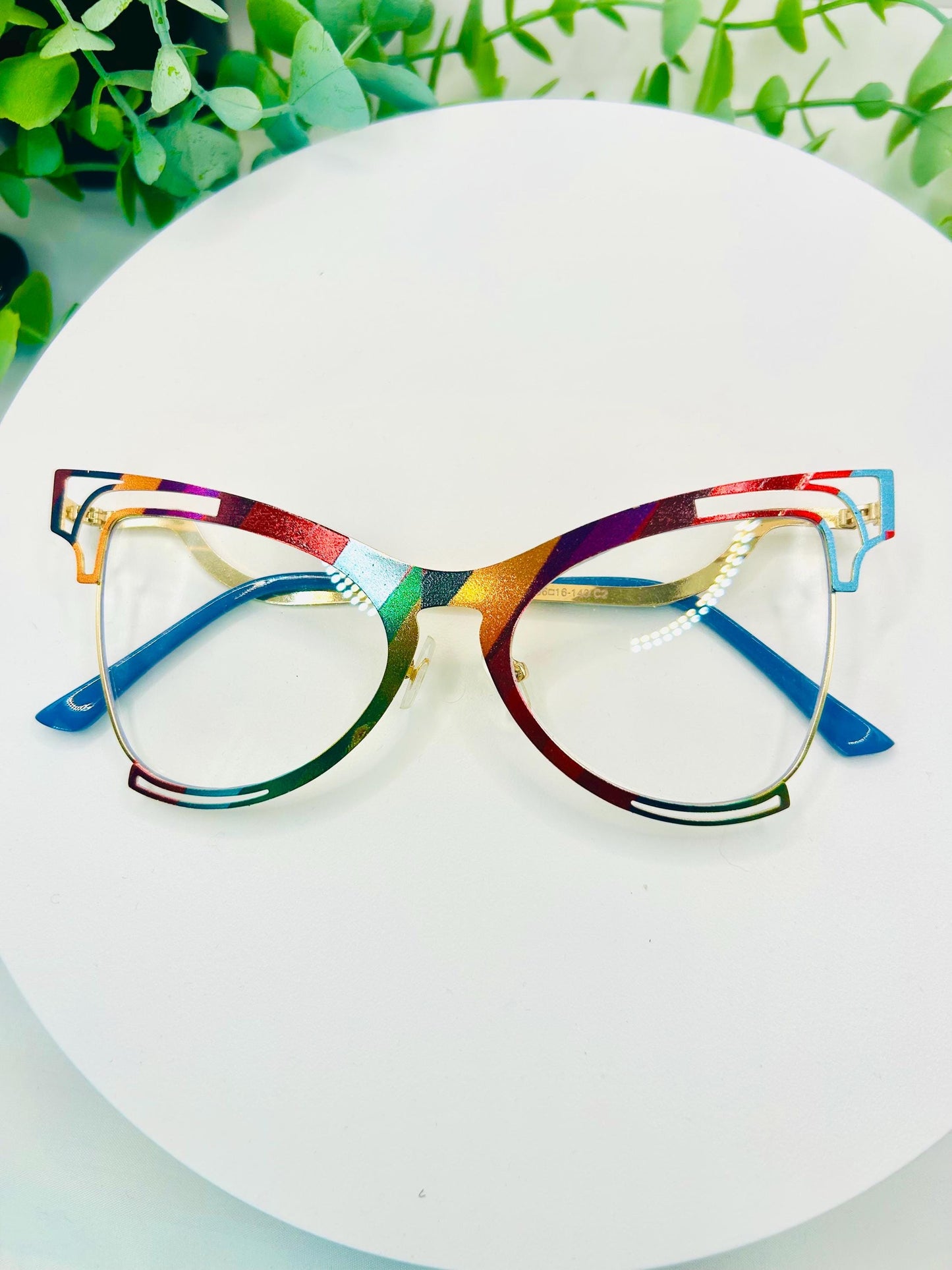 Butterfly Dreams Effect Rainbow Cat Eye Glasses Oversized Blue Light Non-Prescription Eyewear Colorful Statement Eyeglass Frames iridescent