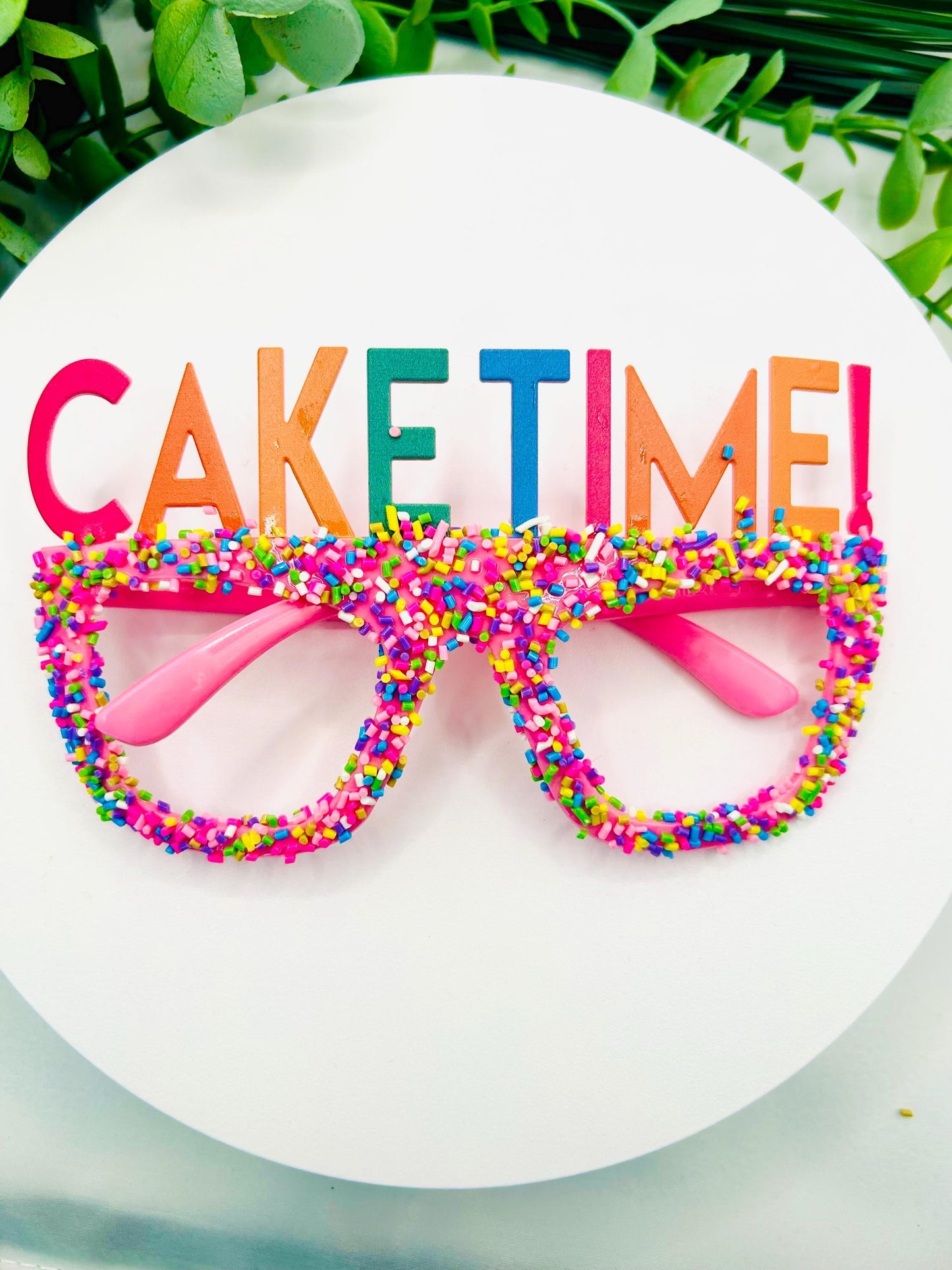 CAKE PARTY TIME Glasses Sprinkle Confetti Glasses Birthday Costume Glasses Pink or Yellow Novelty Eyewear Party Favor Accessories