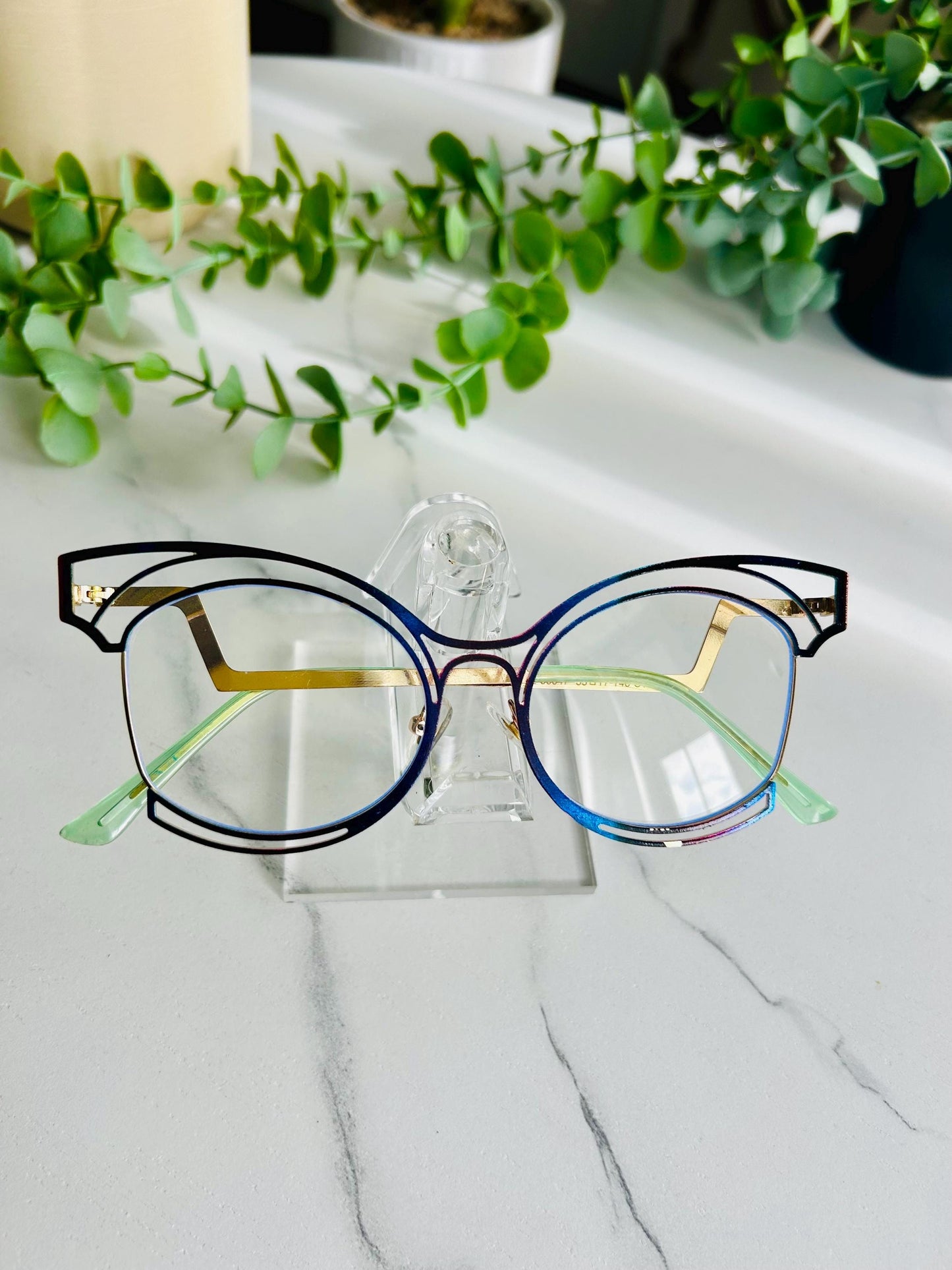 Butterfly Dreams Effect Rainbow Cat Eye Glasses Oversized Blue Light Non-Prescription Eyewear Colorful Statement Eyeglass Frames iridescent