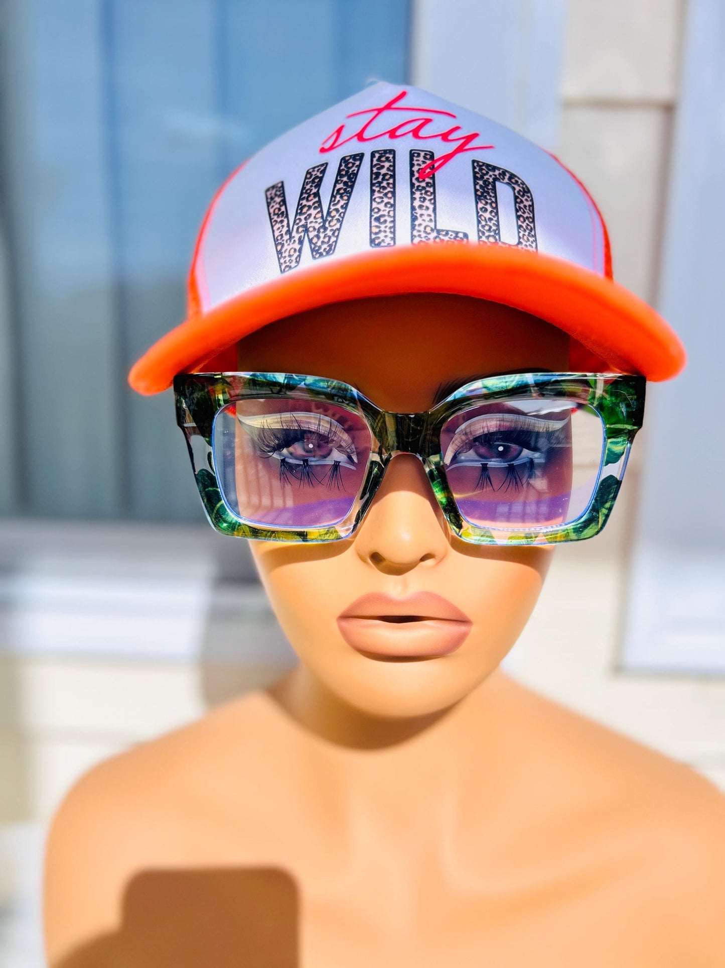 Poison Ivy Frames-Oversized Tropical Island Vacation Green Palm Leaves Eyeglasses Square Trendy Y2K Summer Beach Lenses BlueLight Blocking