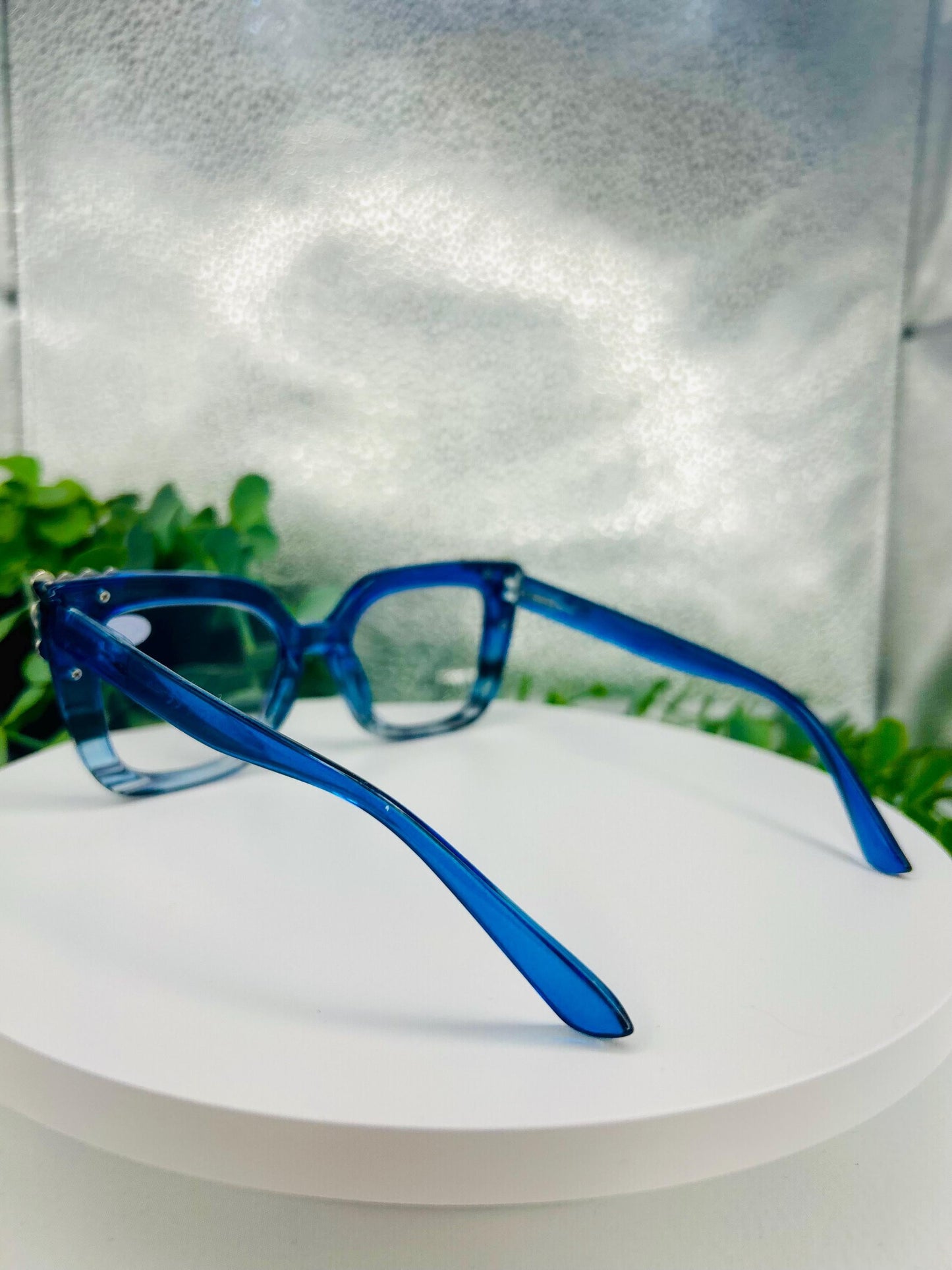 (Readers) Crystal Hustle| +2.75 Anti Blue Light Reading Glasses | Bedazzled 275 Oversized Square Frames Rhinestones Brown, Blue, Pink Glitter