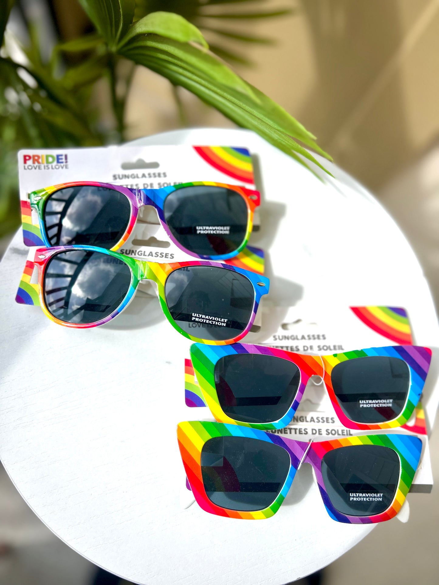 RuPaul Rainbow 4 Pack Bundle Sunglasses Pride Glasses | 2 Round + 2 Cat Eye Frames | Festival Shades | Colorful LGBTQ+ Community Fun