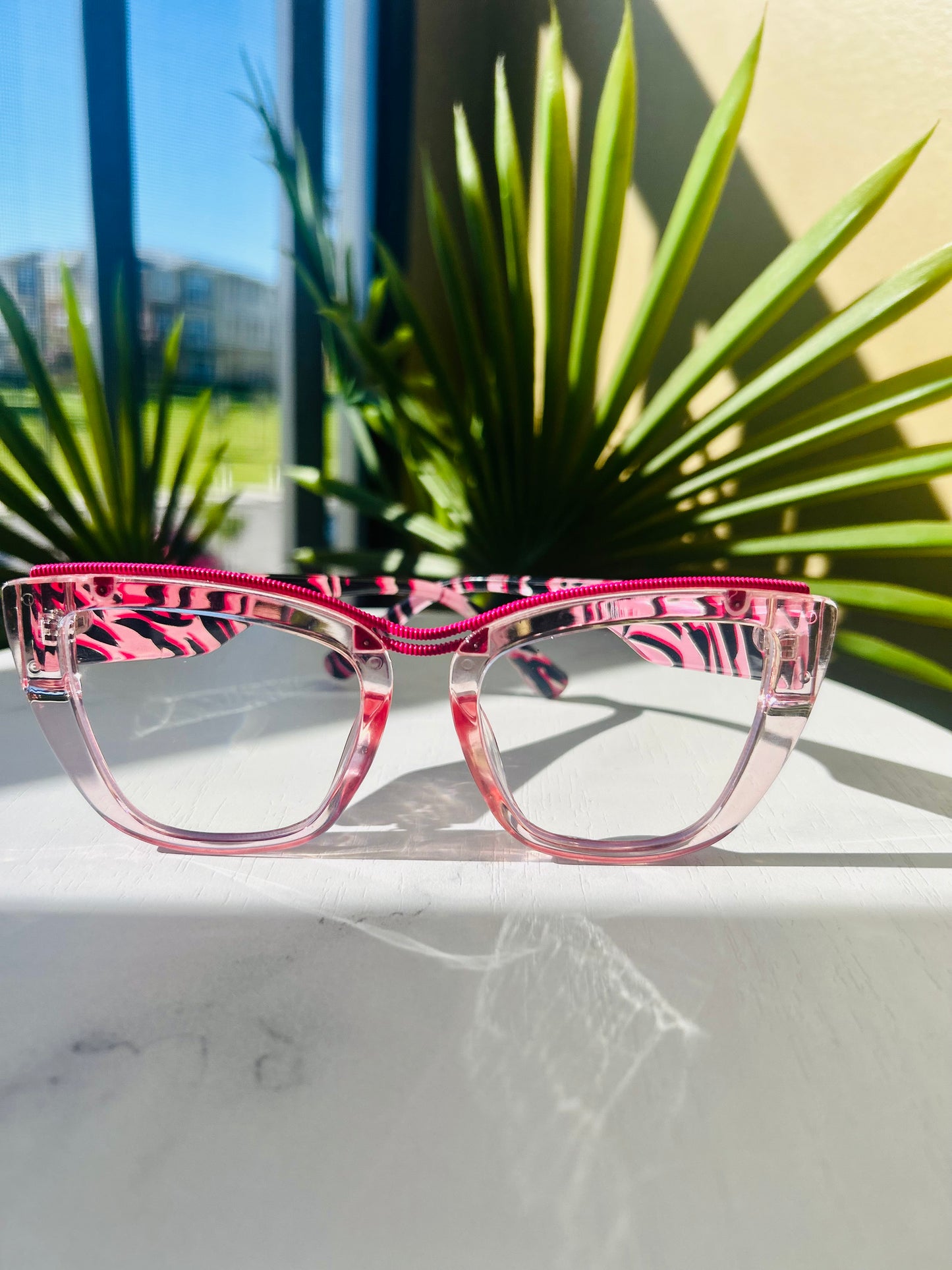 💅 Wild Thing – Bold Oversized Unapologetically Pink Zebra Cat-Eye Blue Light Glasses (LIMITED)