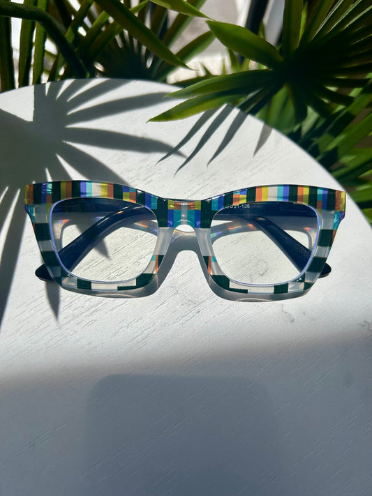 Kaleidoscope Killa – Bold Unapologetic Striped Square Glasses