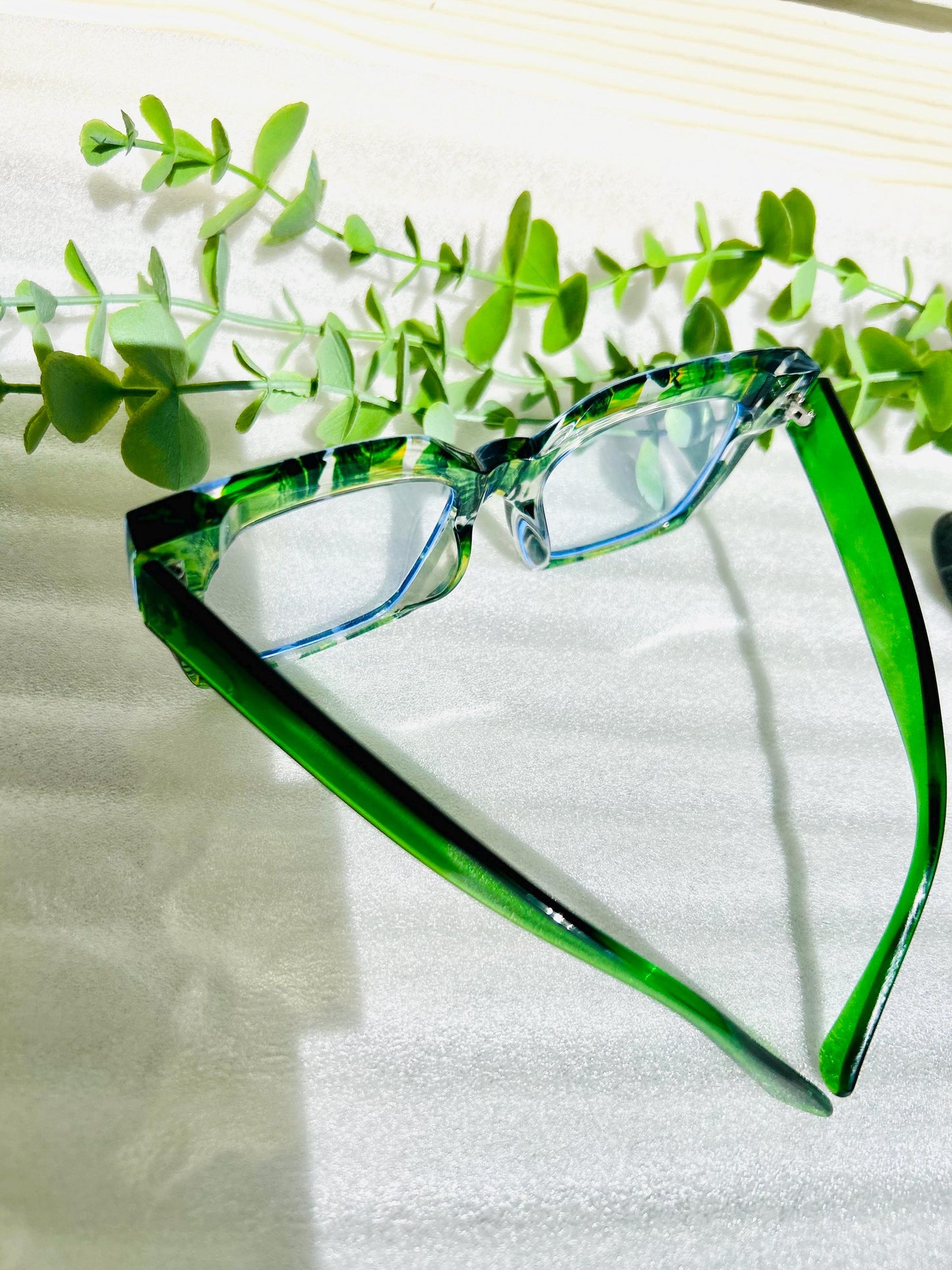 Poison Ivy Frames-Oversized Tropical Island Vacation Green Palm Leaves Eyeglasses Square Trendy Y2K Summer Beach Lenses BlueLight Blocking