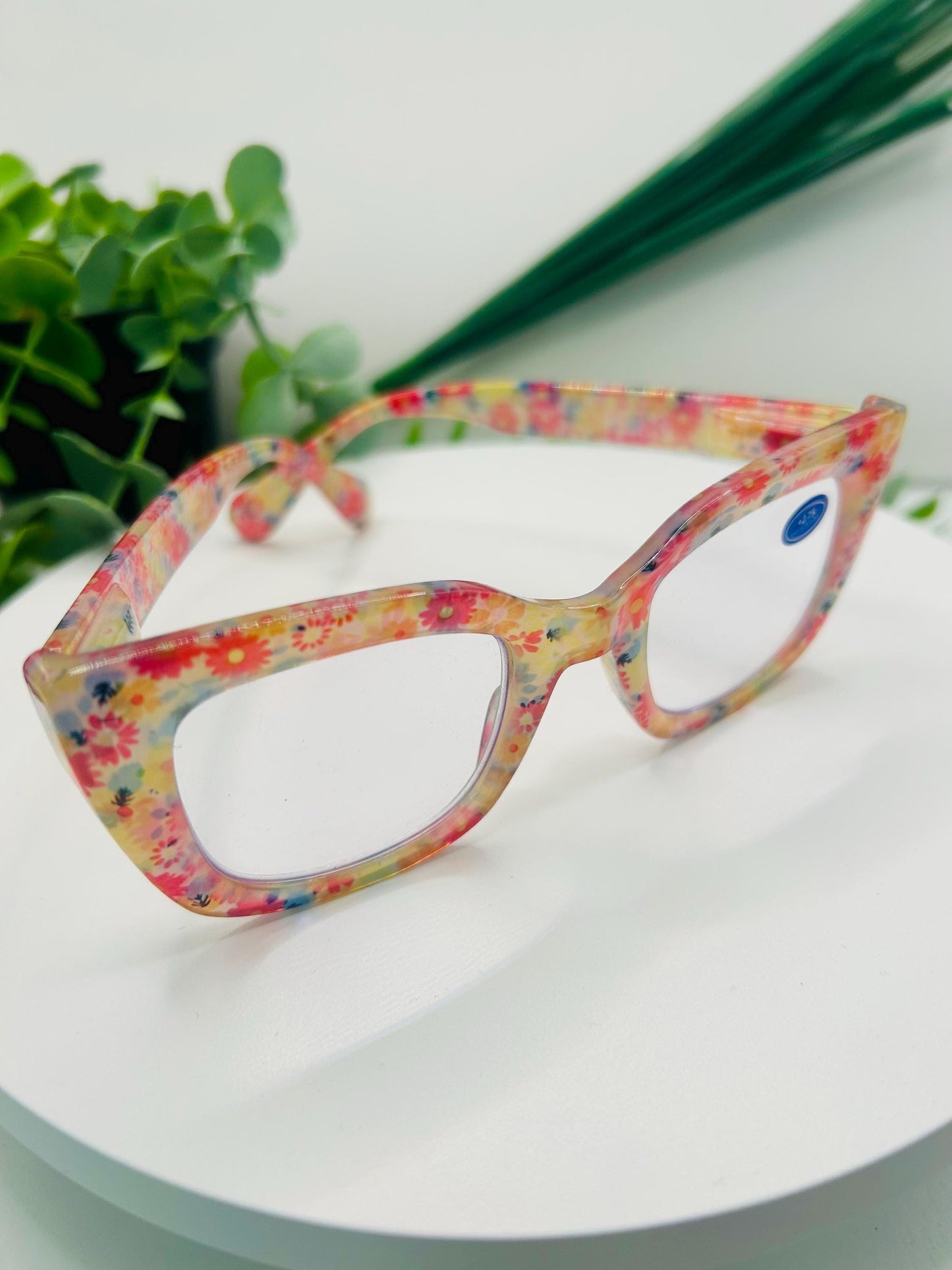 (Readers) Garden Flowers Oversized Floral Square Reading Glasses 2.25 2.50 2.75 Blue Light Blocking Bold Spring Pastel Women Eyewear