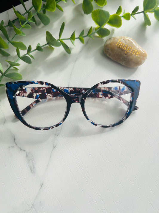 Eartha Kitt Frames-Vintage Oversized Cat Eye 50s Pin Up Blue or Pink Leopard Round Eyeglasses Influencer Trendy Anti Blue Light Blocking