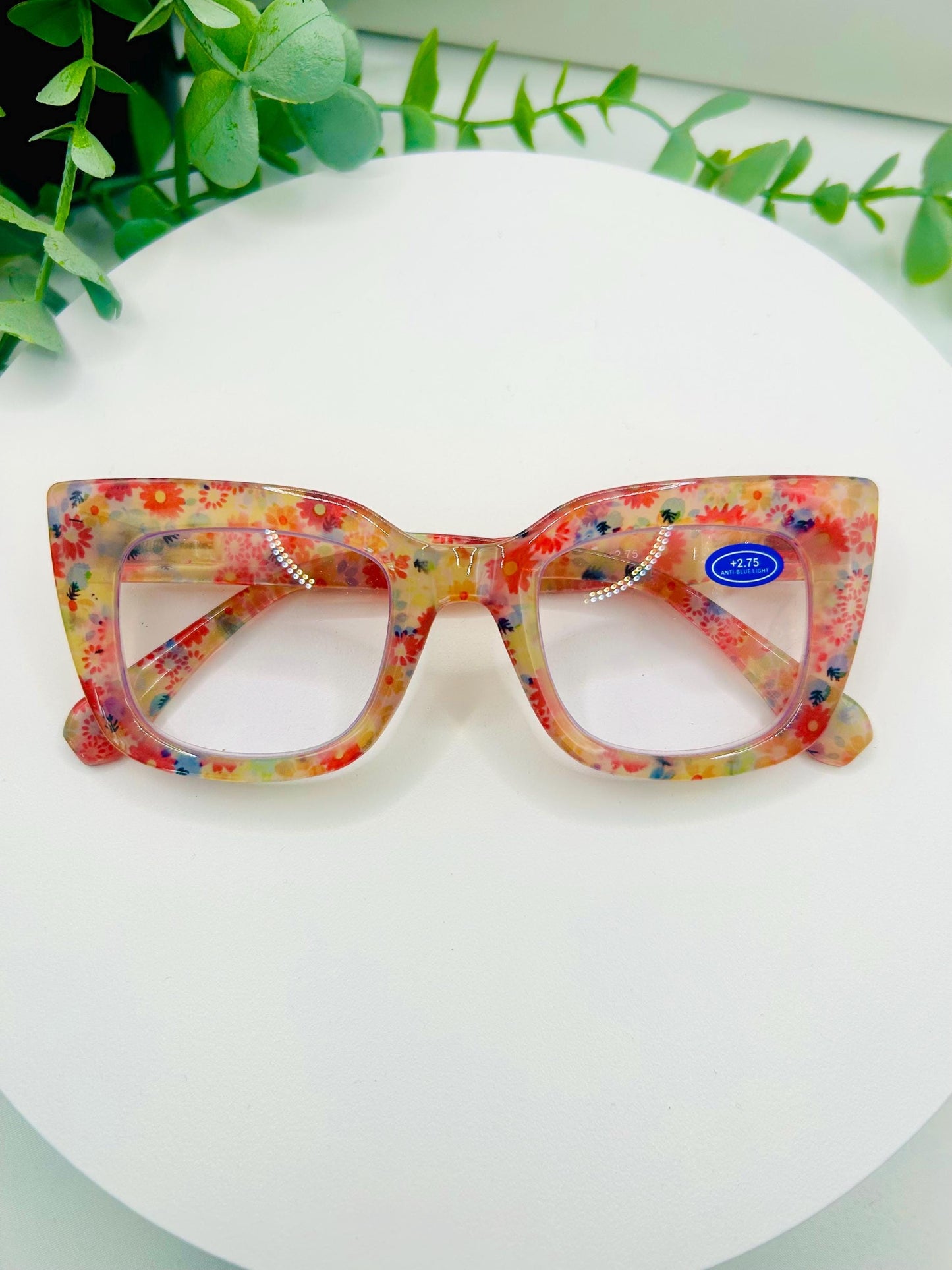 (Readers) Garden Flowers Oversized Floral Square Reading Glasses 2.25 2.50 2.75 Blue Light Blocking Bold Spring Pastel Women Eyewear