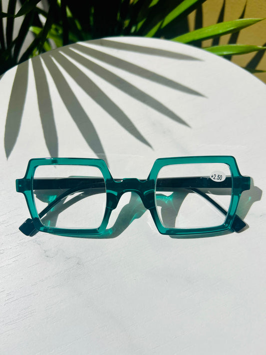 GameFace Readers – Unisex/Men Oversized Square Teal Reading Glasses Frames