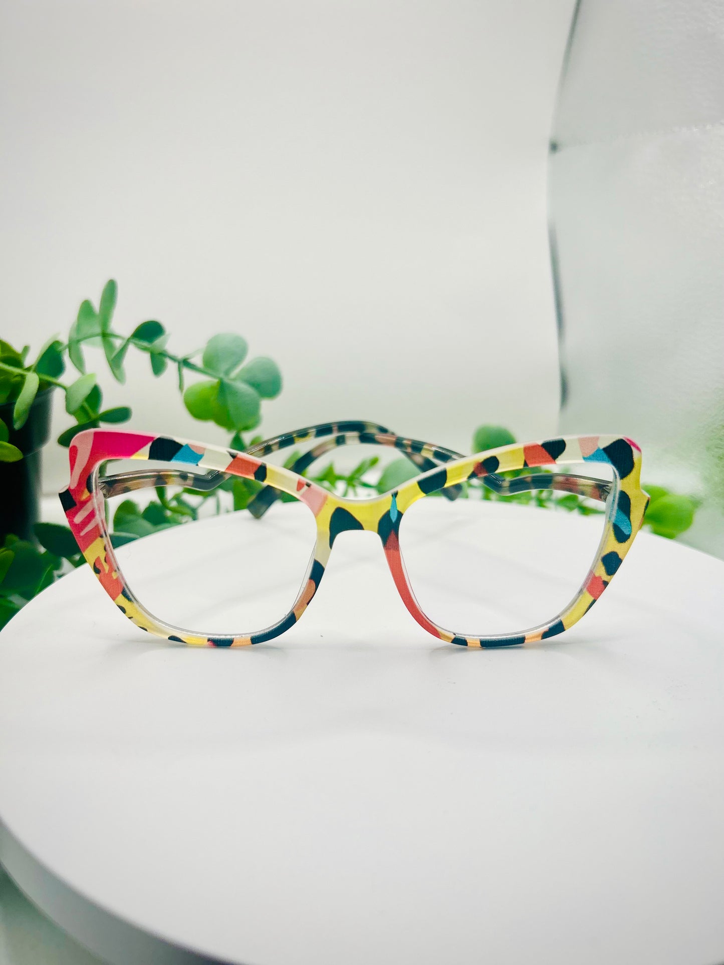 Print Me Baby Colorful Oversized Cat Eye Glasses Wild Playful Women Bold Printed Statement Eyewear Funky Non-Prescription Blue Light Glasses