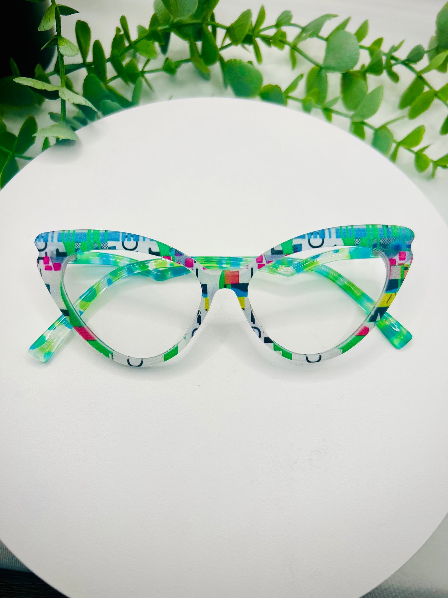 Print Me Baby Colorful Oversized Cat Eye Glasses Wild Playful Women Bold Printed Statement Eyewear Funky Non-Prescription Blue Light Glasses