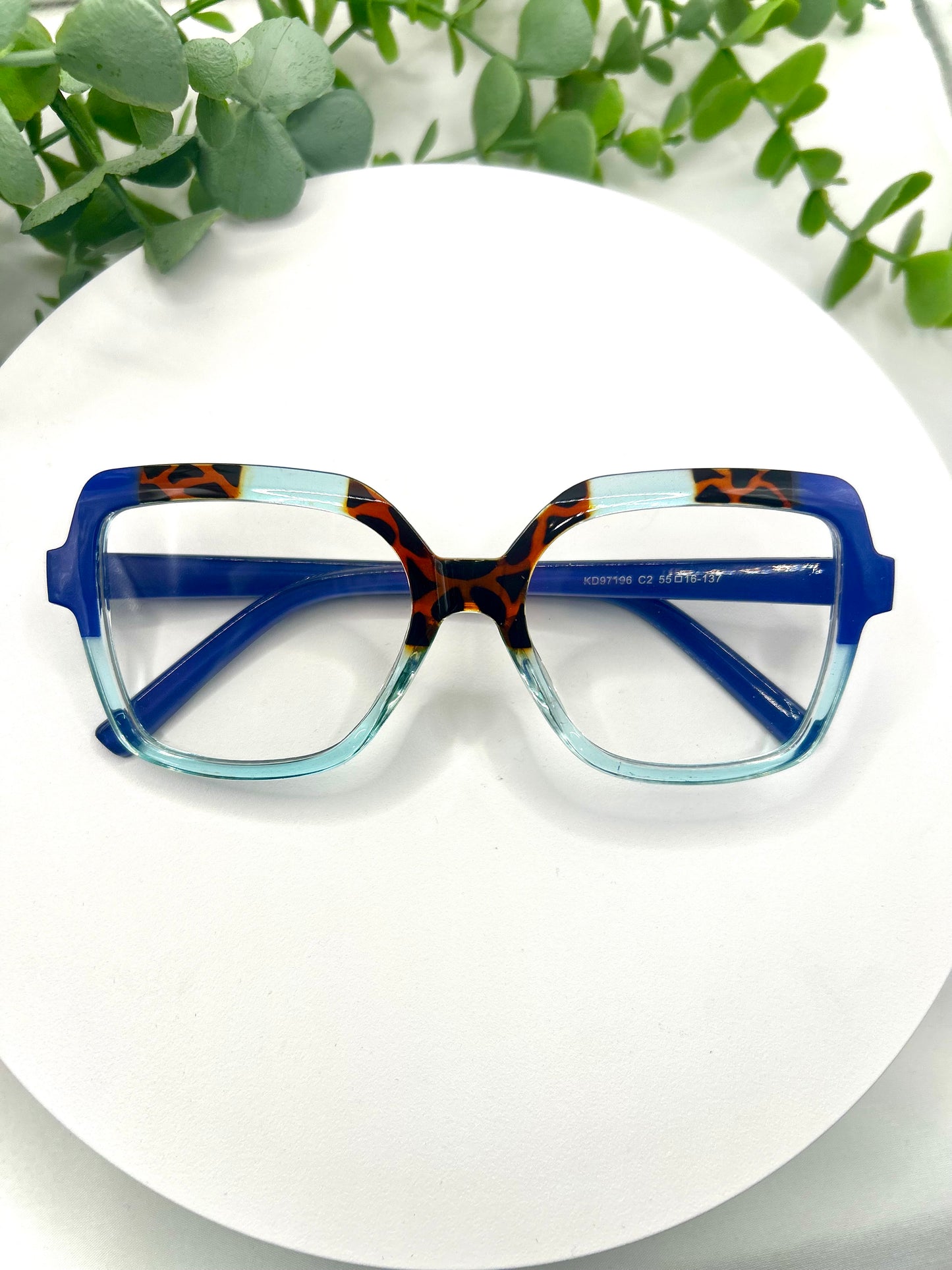 Foxy Brown-Oversized Square Leopard Accent Glasses Blue Red Taupe/Brown Bold Statement Eyewear for Women