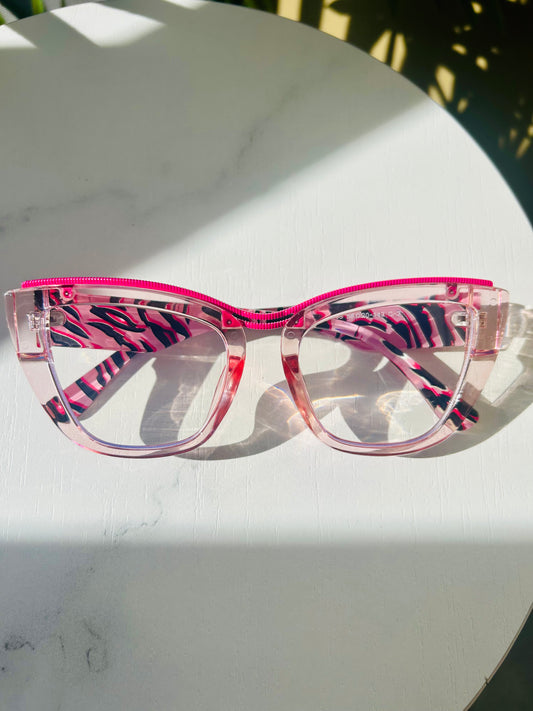 💅 Wild Thing – Bold Oversized Unapologetically Pink Zebra Cat-Eye Blue Light Glasses (LIMITED)