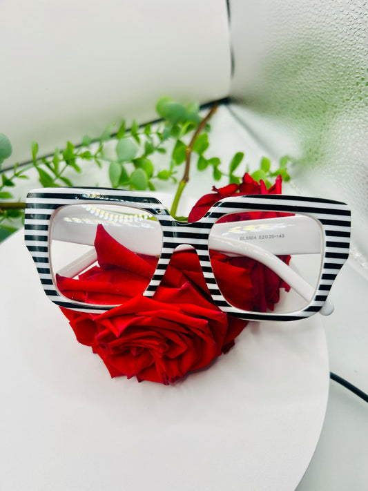 The Jones Effect – Oversized Square Black White Striped Statement Glasses Grace Jones Inspired Bold Fashion Eyewear Women Retro Frames