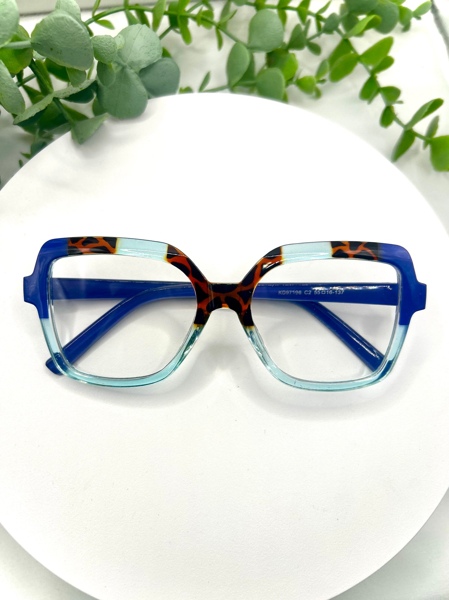 Foxy Brown-Oversized Square Leopard Accent Glasses Blue Red Taupe/Brown Bold Statement Eyewear for Women