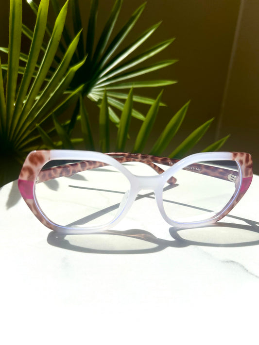 Bold Oversized Square Glasses – Leopard & Pink Fade Statement Frames