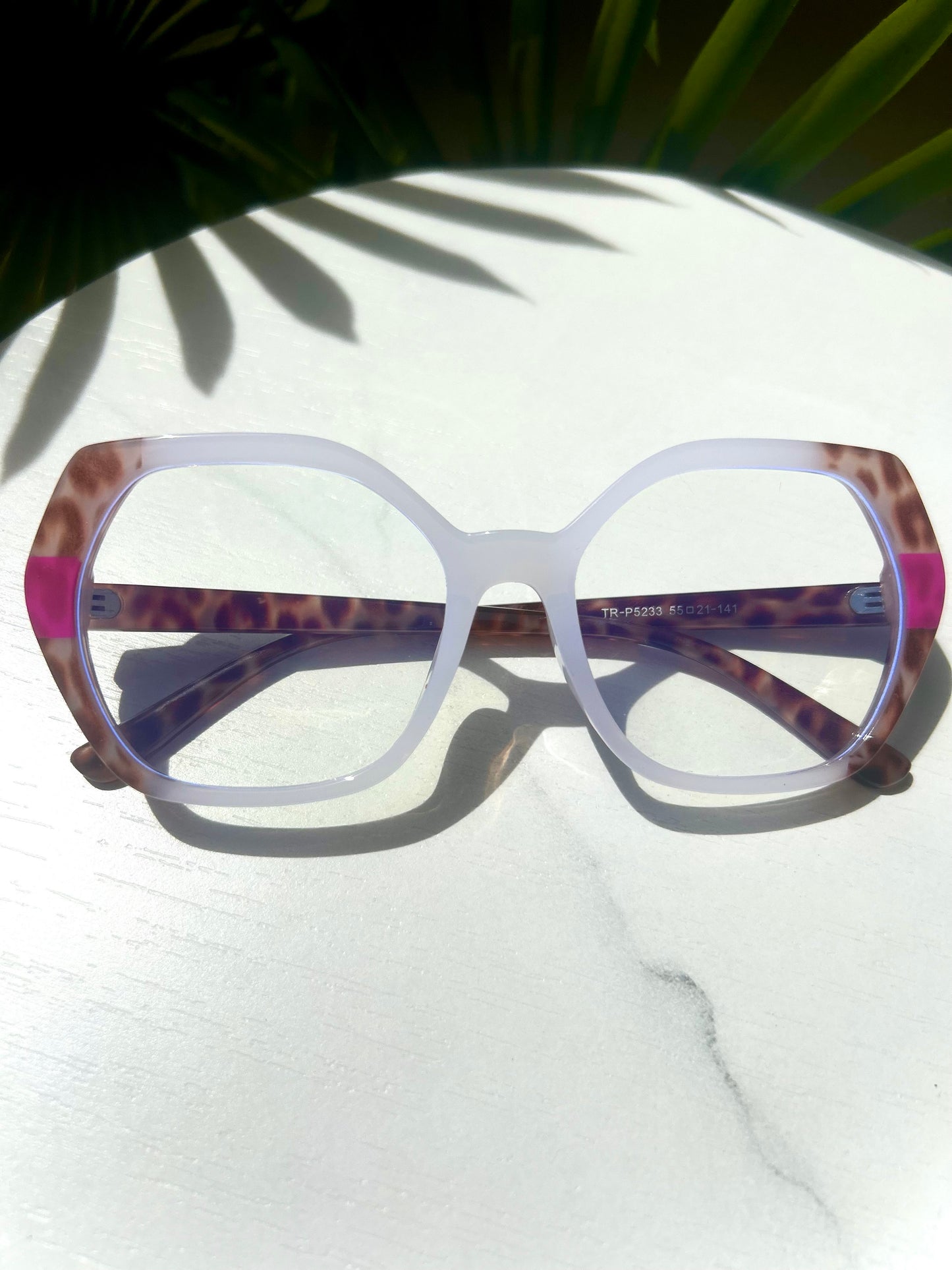Bold Oversized Square Glasses – Leopard & Pink Fade Statement Frames