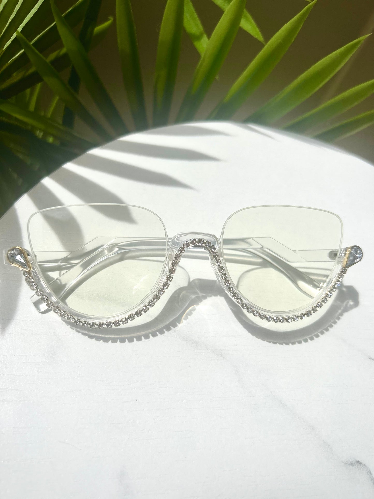 Rhinestone Cat Eye Clear Lens Glasses – Oversized Fashion Eyewear for Women | Statement Bling Frames