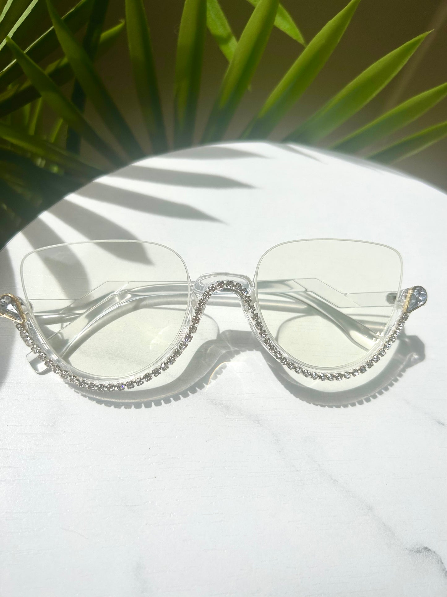 Rhinestone Cat Eye Clear Lens Glasses – Oversized Fashion Eyewear for Women | Statement Bling Frames