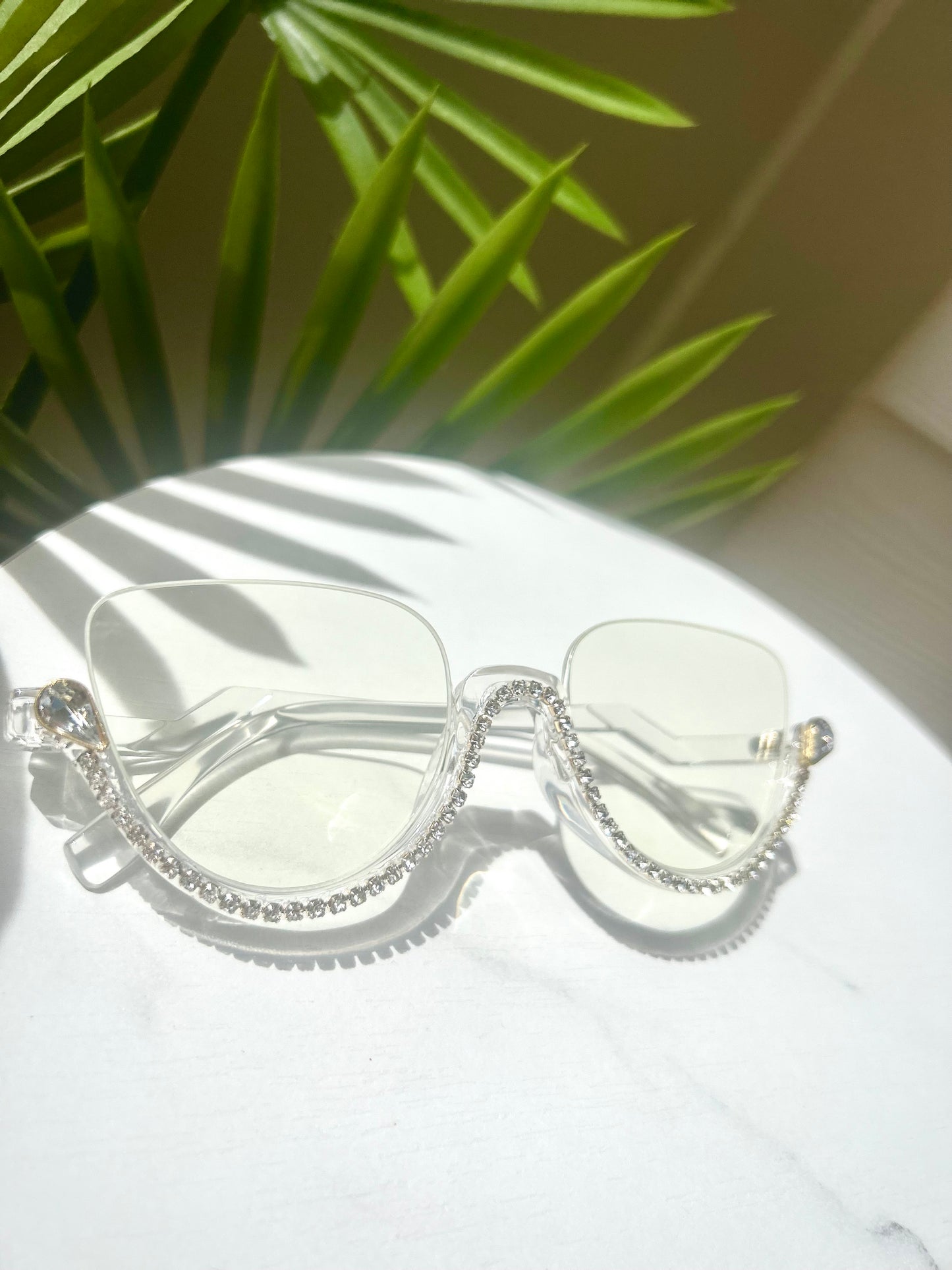 Rhinestone Cat Eye Clear Lens Glasses – Oversized Fashion Eyewear for Women | Statement Bling Frames
