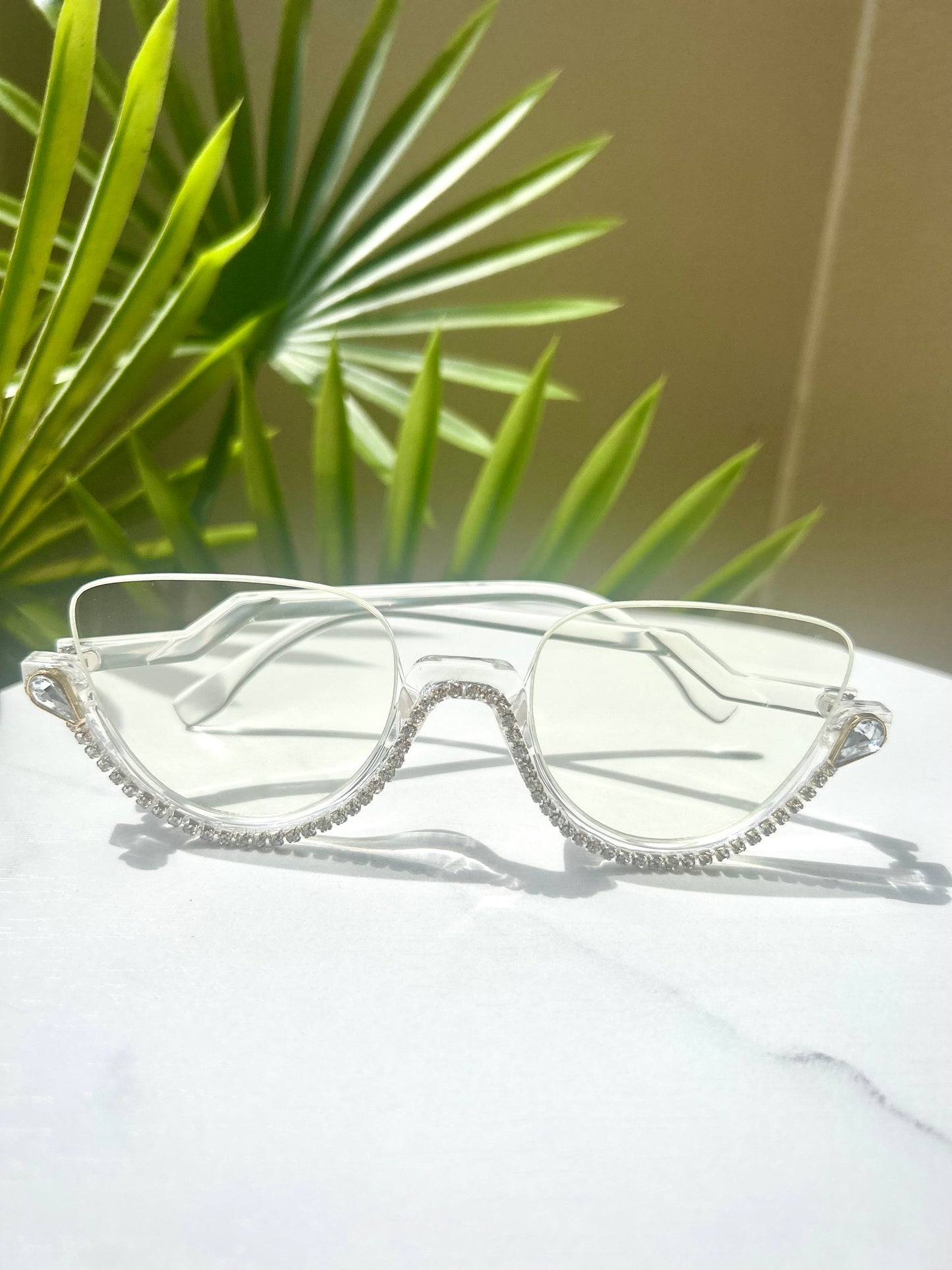 Rhinestone Cat Eye Clear Lens Glasses – Oversized Fashion Eyewear for Women | Statement Bling Frames