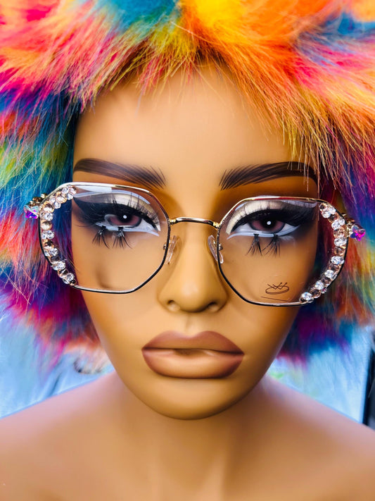 The Glitter Trap- Semi-Oversized Rainbow Glasses|Statement Bling Eyewear|Sparkle Frames|Non-Prescription Eyeglasses Festival Butterfly