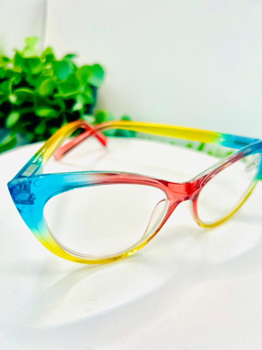 (Readers)Candy Coated Colorful Rainbow Cat Eye Reading Glasses|Blue Light Blocking +2.50|Bold Eyewear for Women|Fun Oversized Retro 250
