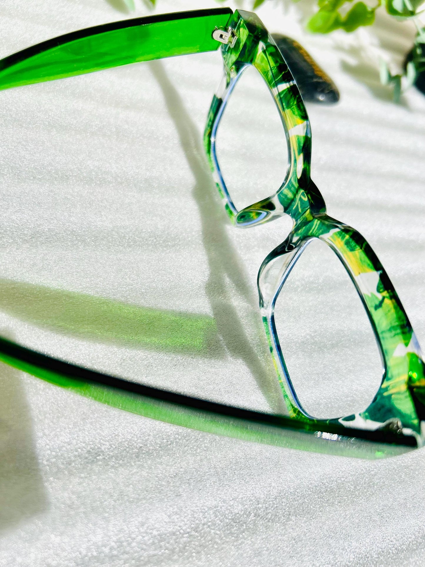 Poison Ivy Frames-Oversized Tropical Island Vacation Green Palm Leaves Eyeglasses Square Trendy Y2K Summer Beach Lenses BlueLight Blocking