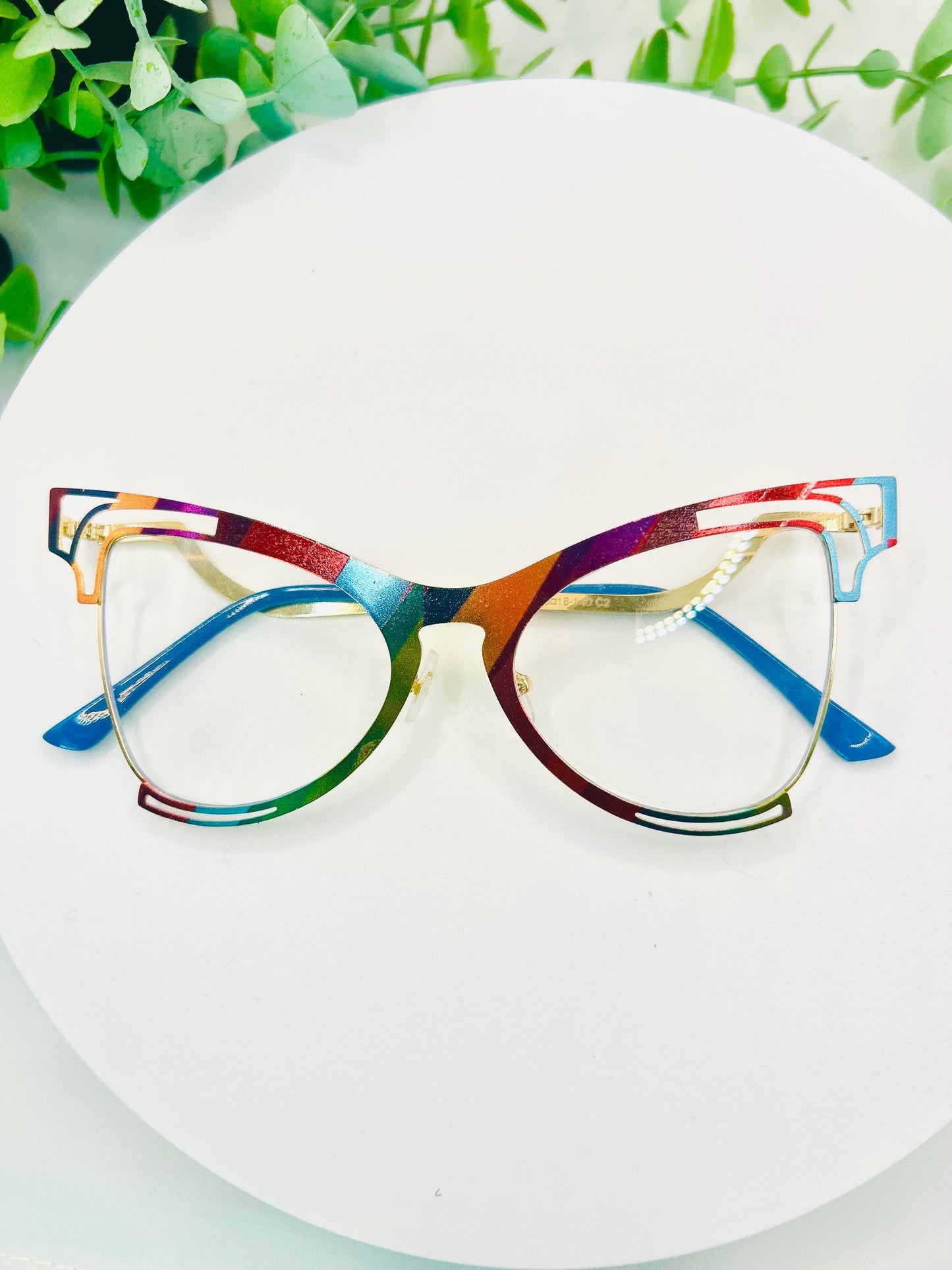 Butterfly Dreams Effect Rainbow Cat Eye Glasses Oversized Blue Light Non-Prescription Eyewear Colorful Statement Eyeglass Frames iridescent