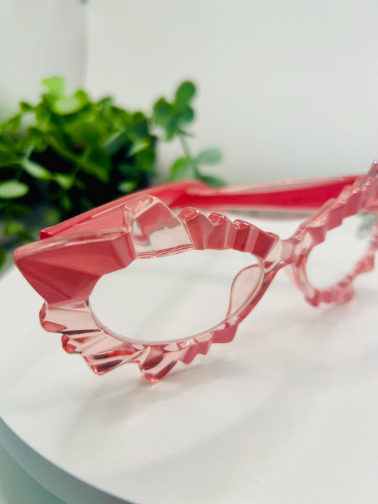 (Readers)Fantasy Fairy Frames Pink & Green Cat Eye Reading Glasses 250 200 Vintage Spiked Lash Readers Oversized Vintage Style Eyewear Bold Statement