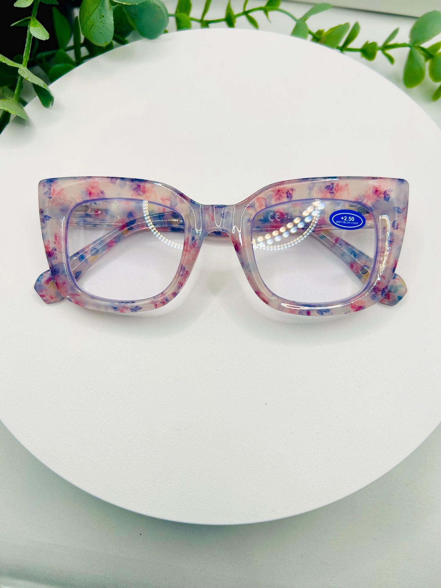 (Readers) Garden Flowers Oversized Floral Square Reading Glasses 2.25 2.50 2.75 Blue Light Blocking Bold Spring Pastel Women Eyewear