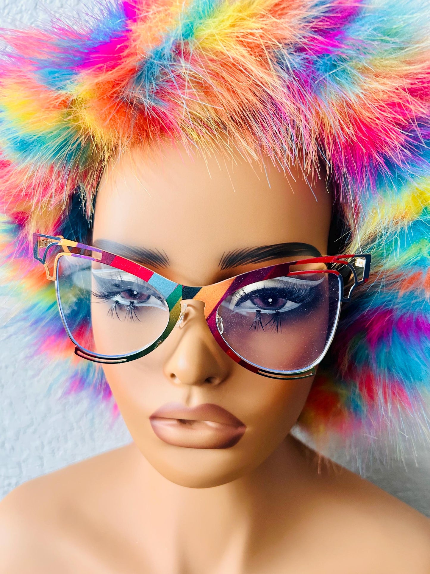 Butterfly Dreams Effect Rainbow Cat Eye Glasses Oversized Blue Light Non-Prescription Eyewear Colorful Statement Eyeglass Frames iridescent